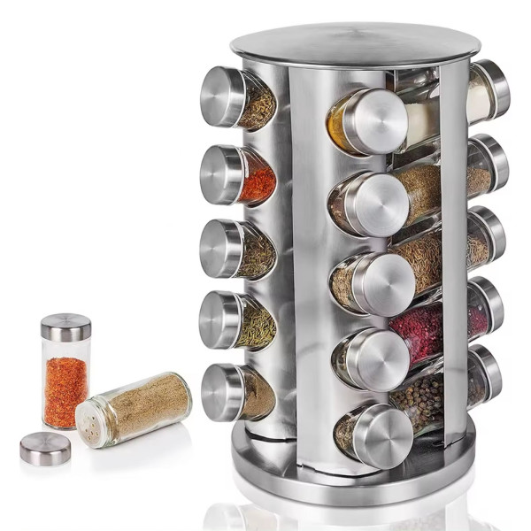 Спецовница 20 стеклянных емкостей SpiceSet на круглой вращающейся подставке набор для специй и приправ Спецовница 20 стеклянных емкостей SpiceSet на круглой вращающейся подставке набор для специй и приправ