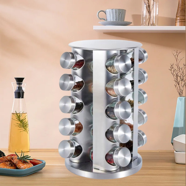 Спецовница 20 стеклянных емкостей SpiceSet на круглой вращающейся подставке набор для специй и приправ Спецовница 20 стеклянных емкостей SpiceSet на круглой вращающейся подставке набор для специй и приправ