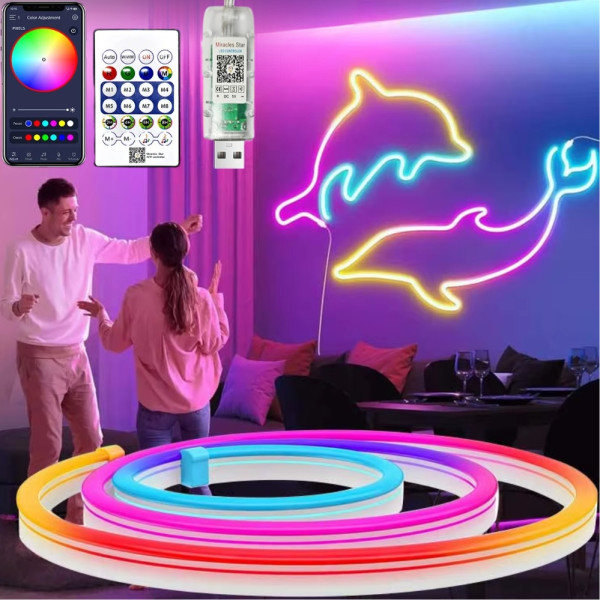 Світлодіодна LED стрічка RGB 2 м Розумна неонова стрічка із синхронізацією музики Гнучкий неон