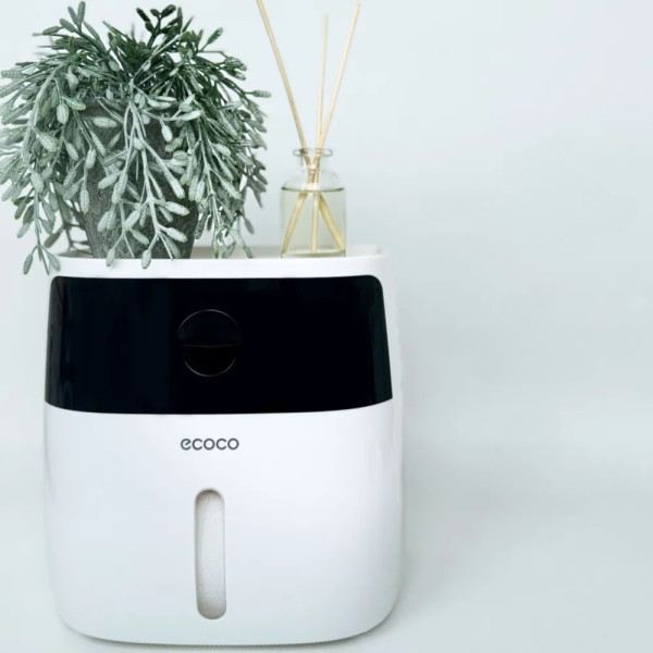 Тримач для туалетного паперу та серветок Ecoco чорний з полицею Органайзер у ванну кімнату Тримач для туалетного паперу та серветок Ecoco чорний з полицею Органайзер у ванну кімнату