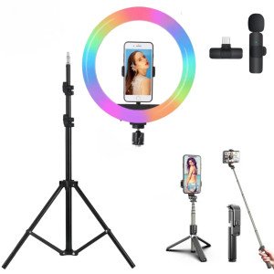 Набор блогера 4в1 Кольцевая RGB LED лампа 38 см MJ-38 Штатив 2м Петличный микрофон Селфи-трипод Bluetooth