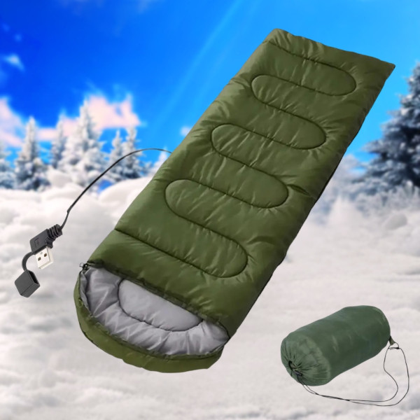 Спальный мешок с подогревом от USB 2 м водонепроницаемый спальник до -10°С в чехле