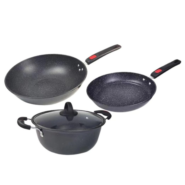 Набор посуды с антипригарным покрытием 3в1 Кастрюля с прямой и WOK сковородками Набор посуды с антипригарным покрытием 3в1 Кастрюля с прямой и WOK сковородками