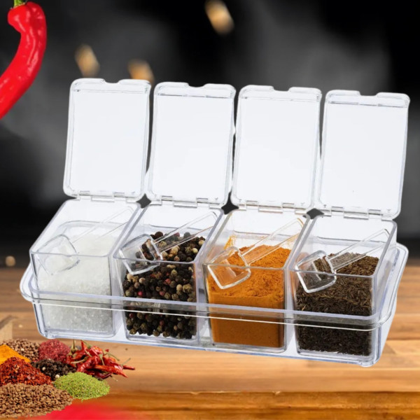 Набор контейнеров для хранения специй Crystal seasoning box Баночки для приправ на подставке 4 шт