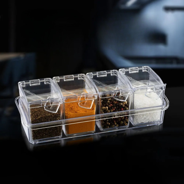Набор контейнеров для хранения специй Crystal seasoning box Баночки для приправ на подставке 4 шт