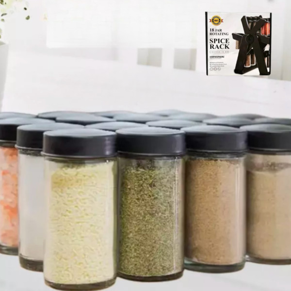 Спецовница органайзер на подставке 18 стеклянных баночек Spice Rack Набор вращающийся для специй на кухню