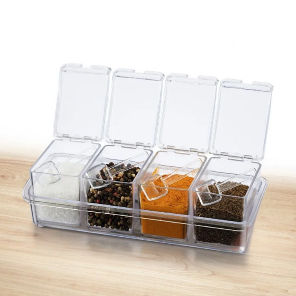 Набор контейнеров для хранения специй Crystal seasoning box Баночки для приправ на подставке 4 шт