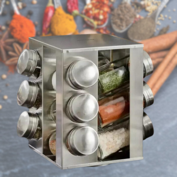 Набор для специй на квадратной вращающейся подставке Spice Carousel Для приправ с 12 стеклянными емкостями