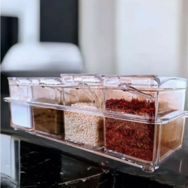 Набор контейнеров для хранения специй Crystal seasoning box Баночки для приправ на подставке 4 шт