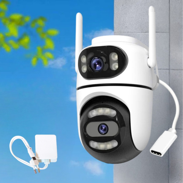 Уличная WiFi камера видеонаблюдения Q2 проводная с 2 объективами и датчиком движения поворотная наружная IP камера