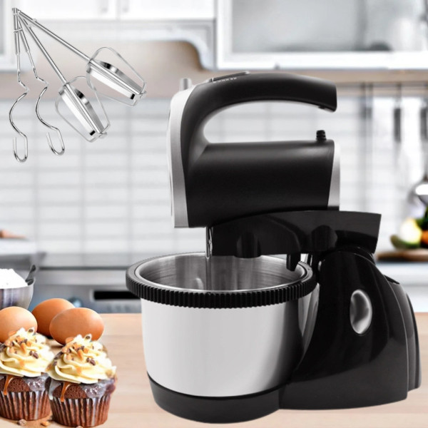 Миксер кухонный 1000W Hoffmans HM-6630 с вращающейся чашей 3л и подставкой 6 режимов ручной Чёрный