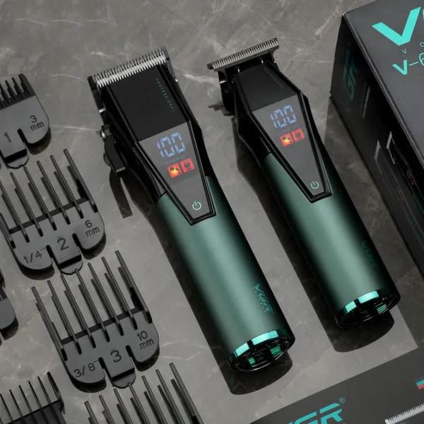 Аккумуляторный набор для стрижки волос 2в1 VGR V-677 Беспроводные машинка и триммер с дисплеем 8 насадок