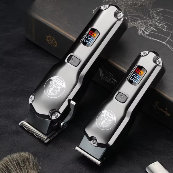 Аккумуляторная машинка для стрижки волос и триммер для бороды VGR V-675 беспроводной комплект с 14 насадками