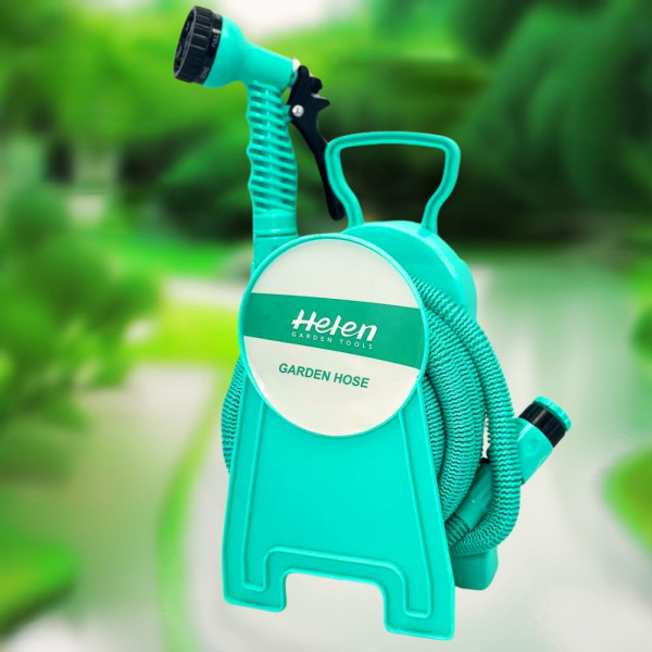 Шланг поливальний 10м з котушкою та розпилювачем з 7 режимами Helen Garden Tools розтягувальний шланг садовий
