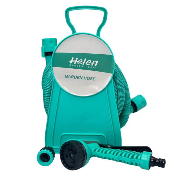 Шланг поливальний 10м з котушкою та розпилювачем з 7 режимами Helen Garden Tools розтягувальний шланг садовий