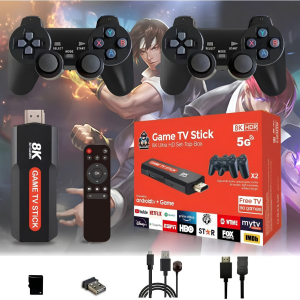 Игровая приставка для телевизора Game TV Stick 8K Q9 Max с беспроводными джойстиками и ретро играми Игровая приставка для телевизора Game TV Stick 8K Q9 Max с беспроводными джойстиками и ретро играми