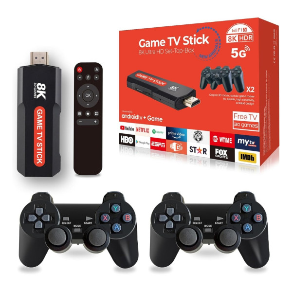 Игровая приставка для телевизора Game TV Stick 8K Q9 Max с беспроводными джойстиками и ретро играми Игровая приставка для телевизора Game TV Stick 8K Q9 Max с беспроводными джойстиками и ретро играми