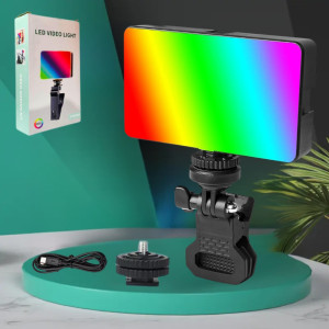 Акумуляторне відеосвітло накамерне RGB AY-96JSSR світлодіодна кольорова міні лампа з прищіпкою для фото та відео