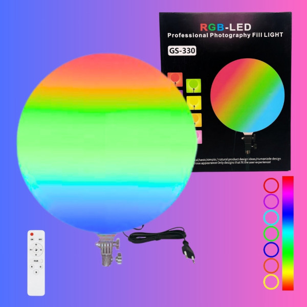 Светодиодная круглая лампа с пультом цветная 33 см RGB-LED Fill Light GS-330 портативный видеосвет для съёмки Светодиодная круглая лампа с пультом цветная 33 см RGB-LED Fill Light GS-330 портативный видеосвет для съёмки