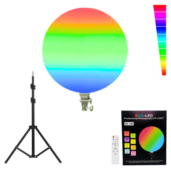 Светодиодная круглая лампа RGB-LED Fill Light GS-330 цветная 33см с пультом и штативом 2м для студийной съёмки Светодиодная круглая лампа RGB-LED Fill Light GS-330 цветная 33см с пультом и штативом 2м для студийной съёмки