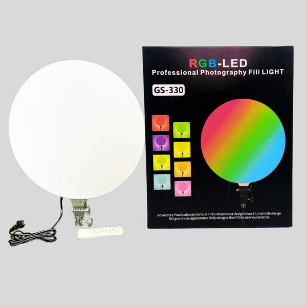 Светодиодная круглая лампа с пультом цветная 33 см RGB-LED Fill Light GS-330 портативный видеосвет для съёмки Светодиодная круглая лампа с пультом цветная 33 см RGB-LED Fill Light GS-330 портативный видеосвет для съёмки