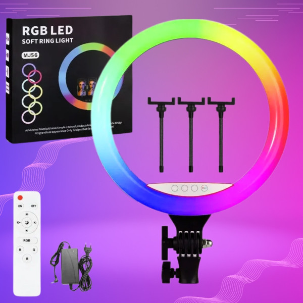 Светодиодная кольцевая RGB лампа MJ56 с пультом цветной студийный видеосвет для фото видео блогеров