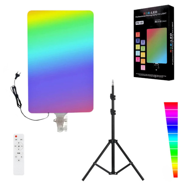 Прямоугольная RGB LED лампа 44х29cм PM-48 со штативом 2м и пультом цветной видеосвет для фото и видеосъемки