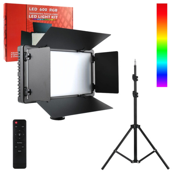 Прямоугольная светодиодная лампа U600 RGB со штативом 2м для фото и видеосъёмок LED видеосвет 21х12 см
