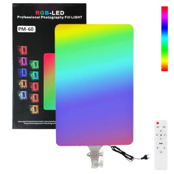 Прямоугольная RGB LED лампа 50х35cм PM-60 светодиодная с пультом цветной видеосвет для фото и видеосъемки