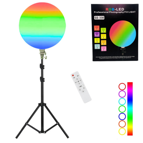 Светодиодная круглая лампа RGB-LED Fill Light GS-330 цветная 33см с пультом и штативом 2м для студийной съёмки