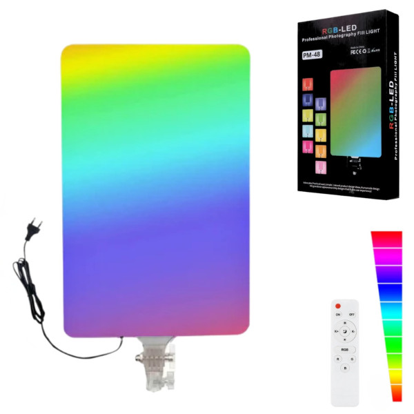 Светодиодная прямоугольная RGB LED лампа 44х29cм PM-48 с пультом цветной видеосвет для фото и видеосъемки