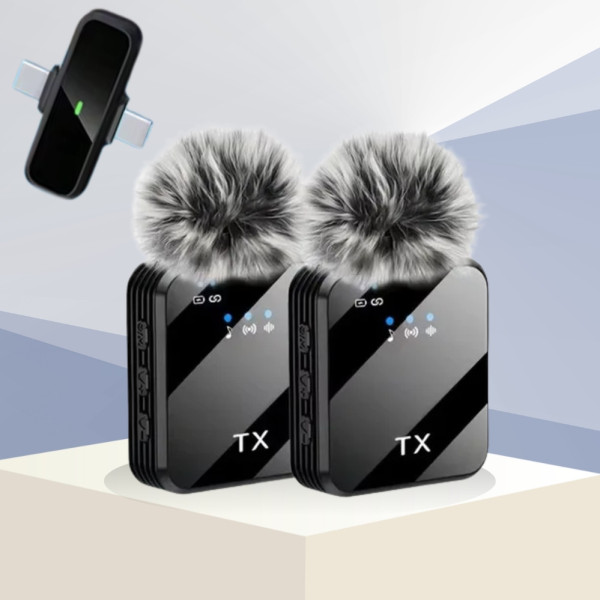 Петличный беспроводной микрофон 2в1 F15-2 Wireless Microphone с ресивером Type-C Lightning и меховой ветрозащитой для видеосъемки