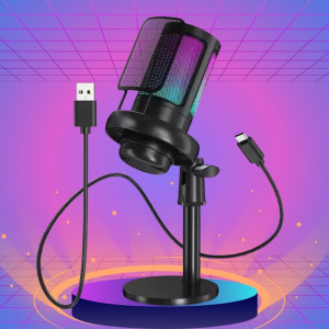 Микрофон студийный ME6S Конденсаторный микрофон для ПК с подавлением шума и RGB подсветкой сенсорный от USB