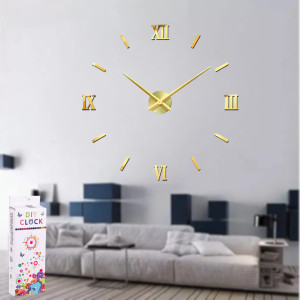 Большие настенные часы 3D на батарейках Diy Clock Электронная наклейка Сделай сам для кухни гостинной Золото