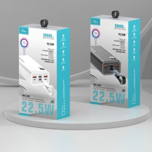 Повербанк 30000 mAh Внешний аккумулятор Joko J41 с дисплеем зарядное устройство 22.5W USB Type-C Lightning для телефона Повербанк 30000 mAh Внешний аккумулятор Joko J41 с дисплеем зарядное устройство 22.5W USB Type-C Lightning для телефона