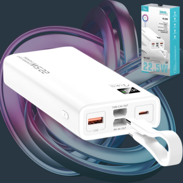 Повербанк 30000 mAh Внешний аккумулятор Joko J41 с дисплеем зарядное устройство 22.5W USB Type-C Lightning для телефона