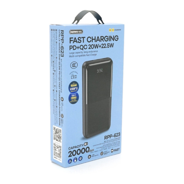 Повербанк REMAX RPP-623 с быстрой зарядкой 20000 mAh внешний аккумулятор 22.5W Power bank USB Type-C Повербанк REMAX RPP-623 с быстрой зарядкой 20000 mAh внешний аккумулятор 22.5W Power bank USB Type-C