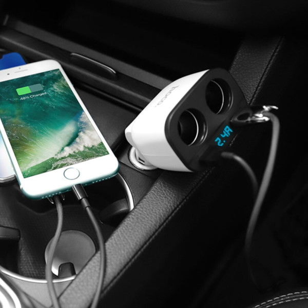 Автомобильное зарядное устройство Hoco Z28 Зарядка 2xUSB от прикуривателя с вольтметром Разветвитель в авто