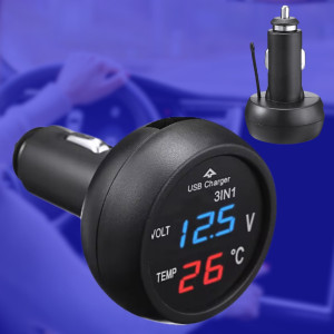 Часы автомобильные в прикуриватель VST 706-5 Авто термометр вольтметр 3в1 с синей подсветкой USB