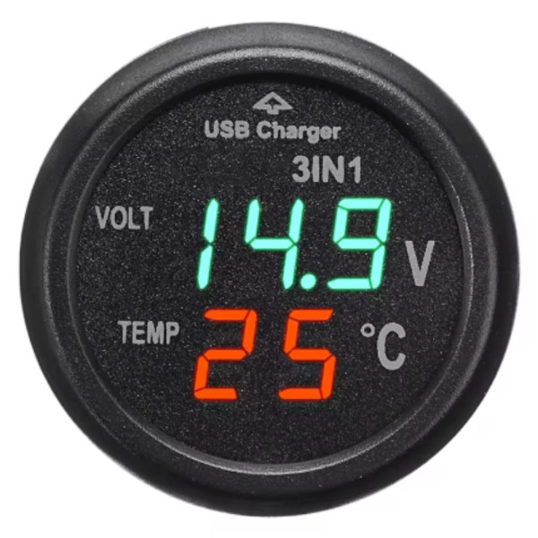 Автомобильные часы в прикуриватель VST 706-4 Авто термометр вольтметр 3в1 с зеленой подсветкой USB