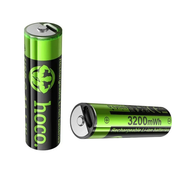 Аккумуляторные перезаряжаемые батарейки Hoco JA3 USB-C Пальчиковые аккумуляторы АА 3200mWh 2шт