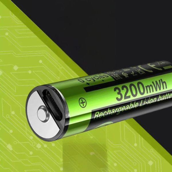 Аккумуляторные перезаряжаемые батарейки Hoco JA3 USB-C Пальчиковые аккумуляторы АА 3200mWh 2шт