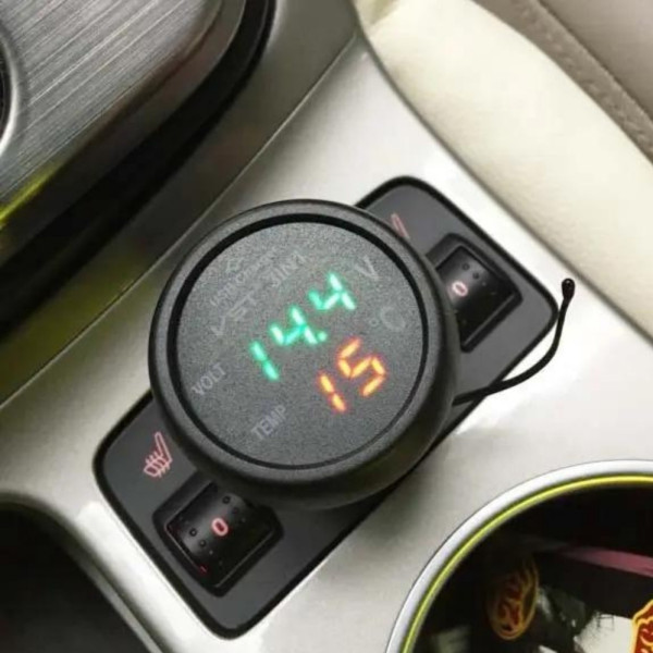Автомобильные часы в прикуриватель VST 706-4 Авто термометр вольтметр 3в1 с зеленой подсветкой USB