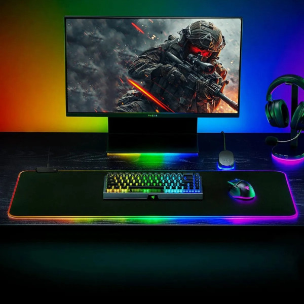 Игровой коврик для мыши с RGB подсветкой 70х30 см Настольный светодиодный коврик для клавиатуры с подсветкой