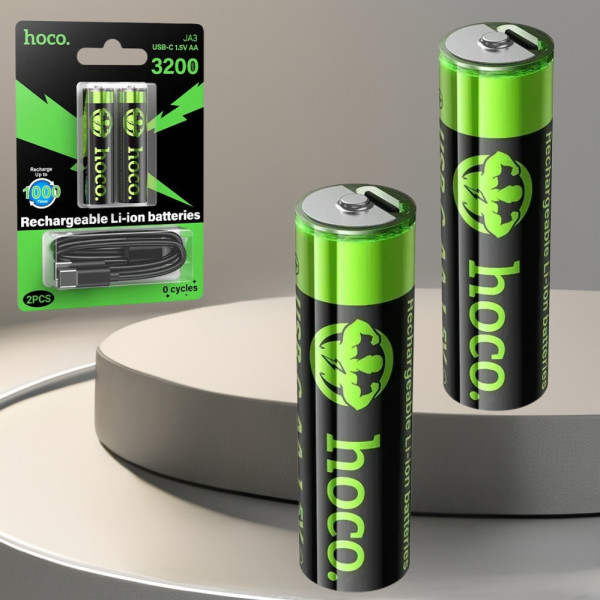 Аккумуляторные перезаряжаемые батарейки Hoco JA3 USB-C Пальчиковые аккумуляторы АА 3200mWh 2шт