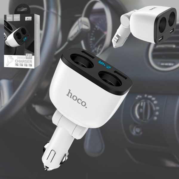 Автомобильное зарядное устройство Hoco Z28 Зарядка 2xUSB от прикуривателя с вольтметром Разветвитель в авто