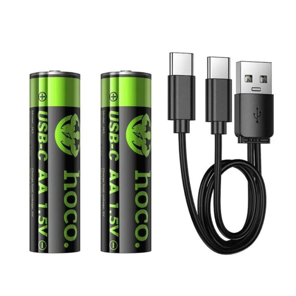 Аккумуляторные перезаряжаемые батарейки Hoco JA3 USB-C Пальчиковые аккумуляторы АА 3200mWh 2шт