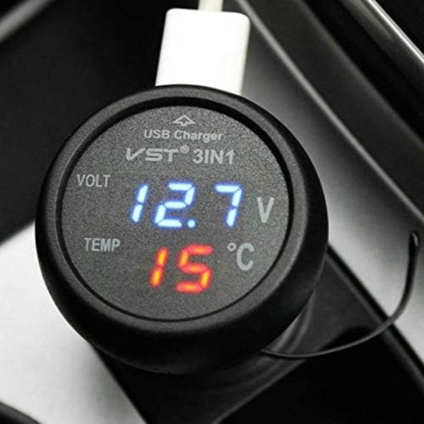 Часы автомобильные в прикуриватель VST 706-5 Авто термометр вольтметр 3в1 с синей подсветкой USB