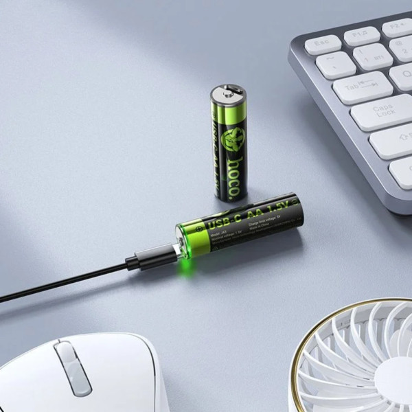 Аккумуляторные перезаряжаемые батарейки Hoco JA3 USB-C Пальчиковые аккумуляторы АА 3200mWh 2шт