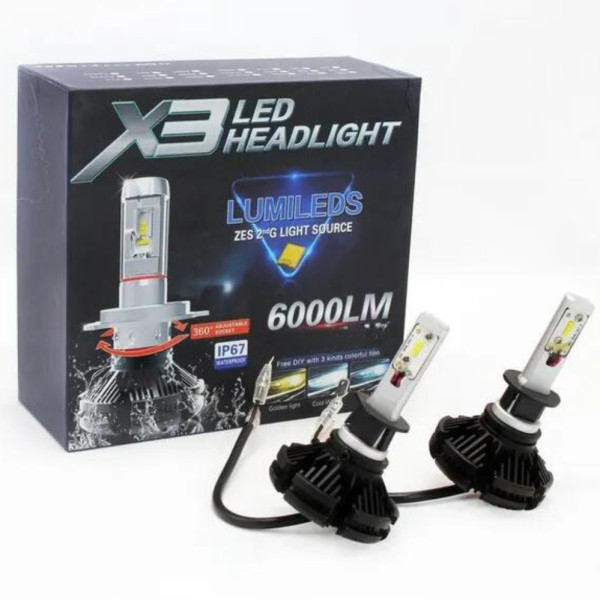 Светодиодные автолампы в фары X3 H1 Автомобильные LED лампы 2 шт в комплекте